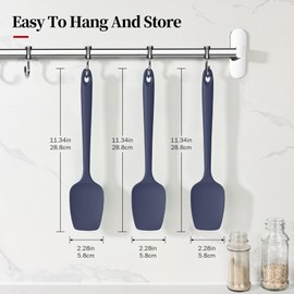 Lilybeam 600ºF Heat Resistant Spatulas, High Heat Food Safe Semless Kitchen Silicone Spoon Spoonula Scraper Set for Cooking Baking Mixing Scraping Stirring Nonstick Cookware Pan (3Pcs,Midniaht Blue)