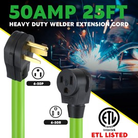 Kanayu Kanayu 25FT 50Amp 6AWG Welder Extension Cord Compatible with NEMA 6-50P to 6-50R Power Extension for Welding Machines 50A 250Volt 3-Prong 6 Gauge Heavy Duty Welding Cable, ETL Listed