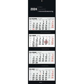 4-Month Calendar Black 2024 - Office Calendar 33 x 20 cm (Closed), 33 x 100 (Open) - Foldable - with Date Slider - Alpha Edition
