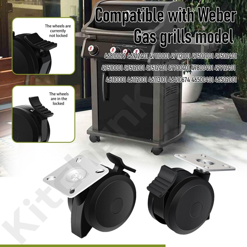KitchenKipper 4 Pack 69828 69827 Locking Caster for Weber Spirit