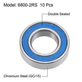 sourcing map 6800-2RS Deep Groove Ball Bearings 10mm x 19mm x 5mm Double Sealed Chrome Steel Blue Cover P6(ABEC3) 10pcs