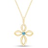 AFFY Round Shape Simulated Aquamarine Open Cross Pendant Necklace in