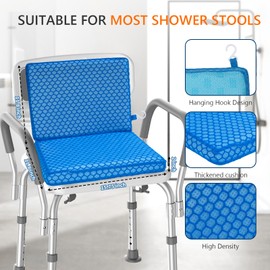 AnyForce Shower Seat Cushion-Non-Slip 4D Mesh Shower Chair Mat with Backrest Cushion for Elderly,Senior,Handicap,Disabled (Blue, Standard)