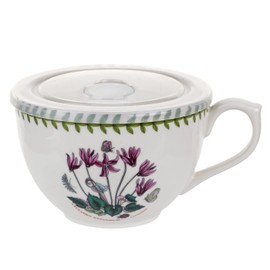 Portmeirion Botanic Garden Jumbo Cup with Lid, 20Oz, Cyclamen, 20 oz, White