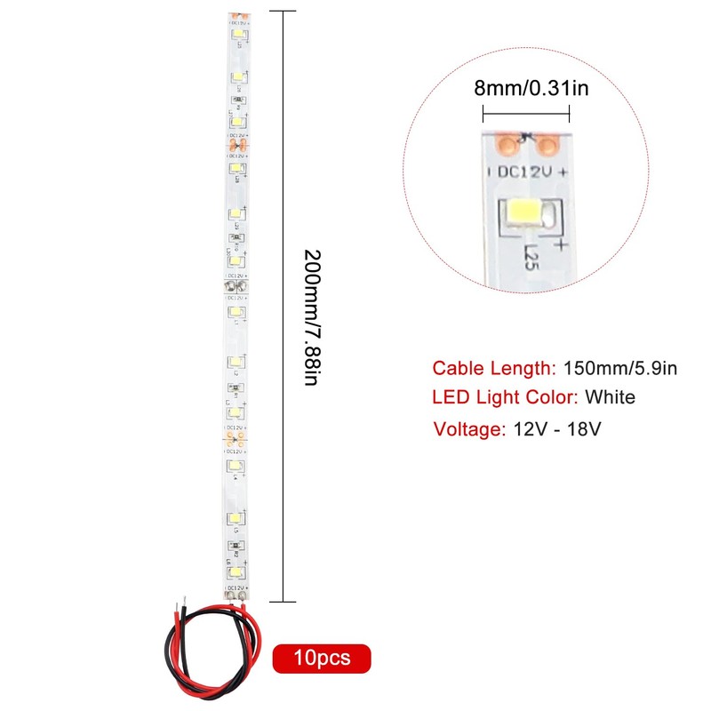 YIXISI 10 x 200 mm pre-wired LED strips, 2335 SMD