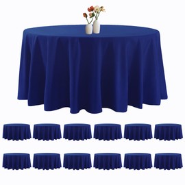 12 Pack Round Tablecloth 132 Inches Royal Blue Table Cloth Stain and Wrinkle Resistant Washable Polyester Fabric Table Cover for Party, Wedding and Banquet Decoration