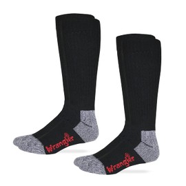 Wrangler Riggs Workwear Mens Cotton Over the Calf Work Boot Socks 2 Pair Pack, Black, X-Large