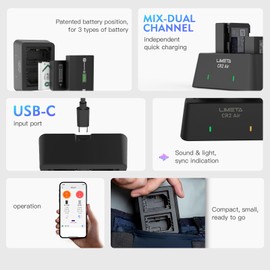 LIMETA CR2 Air Dual Channel Camera Battery Charger Set with APP - NP-FZ100, NP-FW50, NP-BX1 - Type-C Input - Compatible with Sony A9, A7III, A7RIII, Cyber-Shot DSC-RX100 Series, HDR-CX405