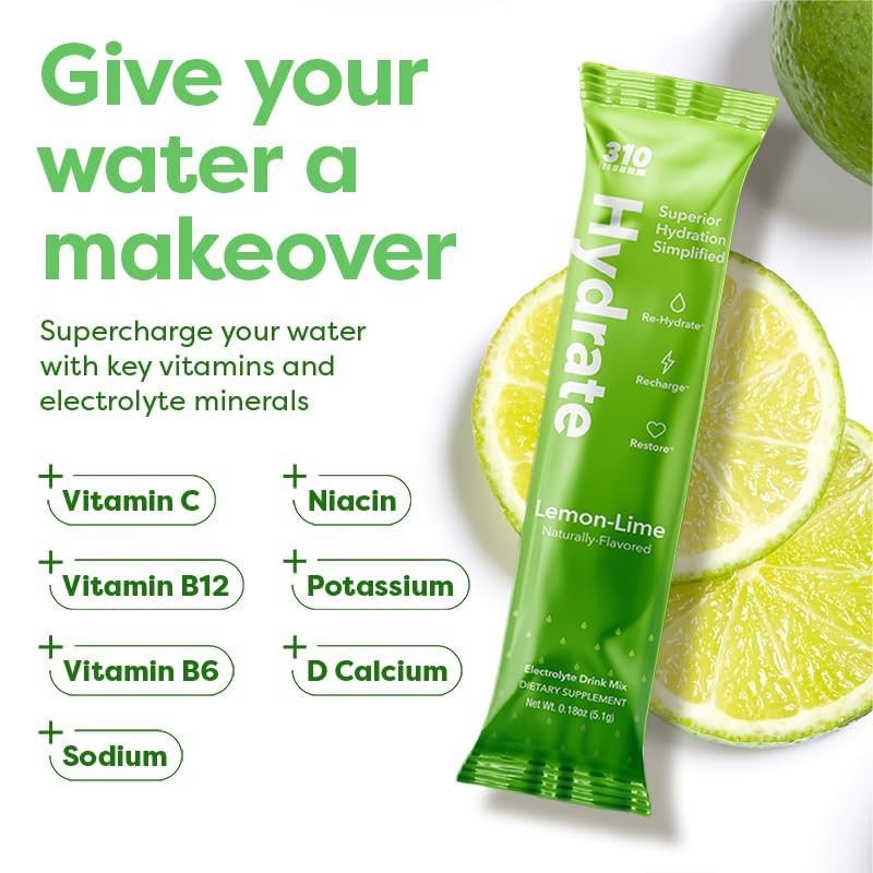 310 Hydrate Electrolyte Powder Packets – Key Vitamins & Minerals