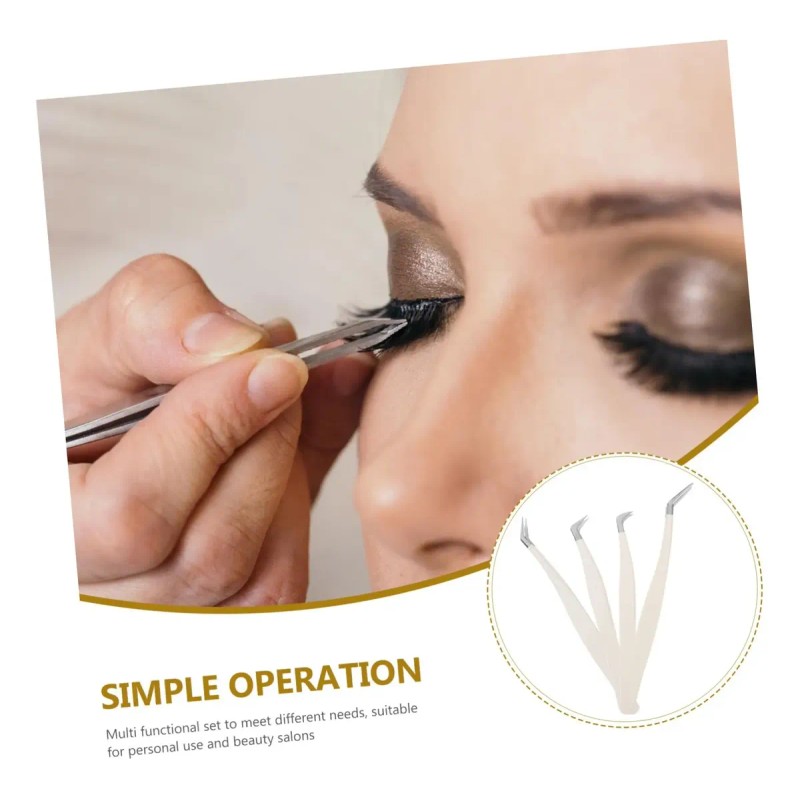 4 Pzas Pinzas Para Extensión Pestañas Curvas Set Maquillaje