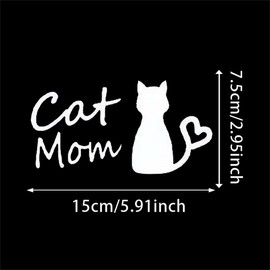 2PCS Cat Mom Love Vinyl Decal 5.91"x2.95", Fun Car Window & Bumper Sticker, Waterproof Decal for Car Bumper, Notebook, Guitar, A Gift for Pet Lovers |#AZ297 (White)