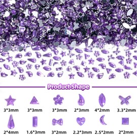 2000 Pcs Violet Rhinestones Nail Crystal, Multi Shape Mini Crystal Nail Gems Flatback Purple Nail Diamonds, Glitte Diamond Nail Gems Nail Jewelry Acrylic Nail Rhinestone for Nail Art, Craft Decor