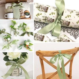 Sage Green Ribbon 1-1/2 Inch, 25 Yards Sage Green Satin Ribbon for Flower Bouquets, Crafting, Gift Wrapping, Bows Making, Graduations, Wedding Invitations, Christmas Trees Decorations