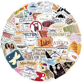 52Pcs Gilmore Girls Stickers Pack, Waterproof Vinyl Stickers, Aesthetic Decals Laptop Sticker, Color Doodle Sticker for Scrapbooking, Journals and Water Bottles