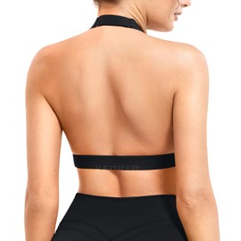 YEOREO Roxanie Women Halter Sports Bra Scoop Neck Removable Padded Open Back Yoga Workout Crop Tank Top Black M