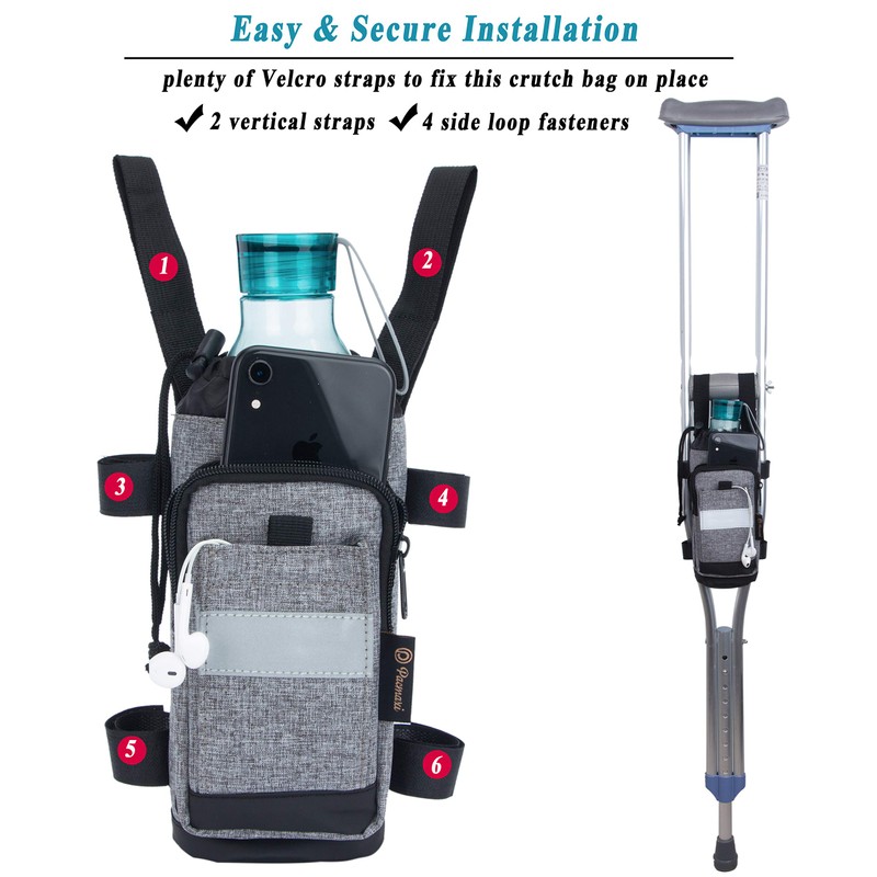 Crutch Bag Lightweight Crutch Accessories Storage Pouch with Reflective Strap