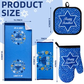 VitalCozy 6 Pcs Hanukkah Hostess Gifts Include 4 Pcs Hanukkah Kitchen Towels Chanukah Pot Holder and Oven Mitt Hostess Kitchen Decor Hanukkah Decorations for Hanukkah Cooking Accessories
