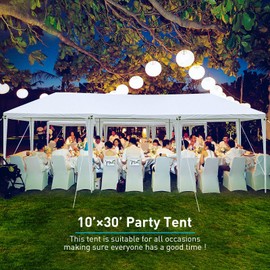 10'x30' Outdoor Party Tent, Large Tents for Parties, Wedding, Birthday, White Canopy Tent with 0 Removable Sidewalls & Transparent Windows, Outside Gazebo Event Tent for Backyard, Patio and Garden