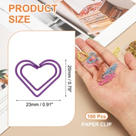 PATIKIL 100pcs Paper Clip, Heart Style Paper Clip Small Cute Rust-Proof Metal Strong Durable Bulk for Office Home, 23mm, Purple