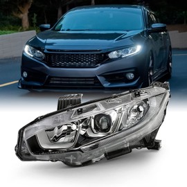 AKKON - Fits 2016-2021 Honda Civic EX/EX-T/LX/EX-L/LX-P/DX [Halogen Type] Tube Projector Headlight Left Driver Side