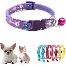 Kitten Collar with Bell,Flower Cat Collar Girl Cute Fancy Puppy Collar with Bells for XXS XS Tiny Little Kitten Pet Female Dogs,Neck 7-12 Inch (Flower Purple, Neck7-12)