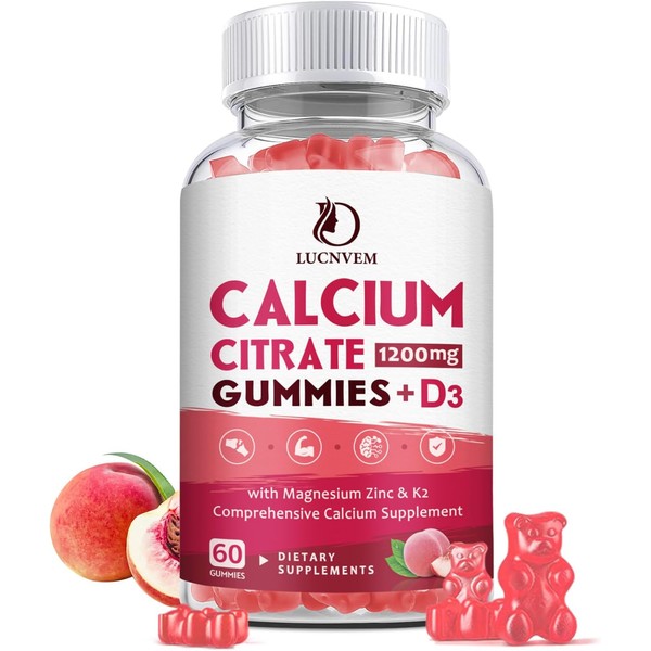 Calcium Citrate 1200mg with Vitamin D3 Gummies, Calcium Gummies with