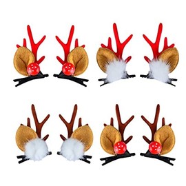 Little World Christmas Antlers Hair Clips - 4 Pairs Hairpins with Reindeer Headband Horn and Ear - Deer Christmas Party Hair Accessories Supplies for Adult and Kids, Kuromi Red