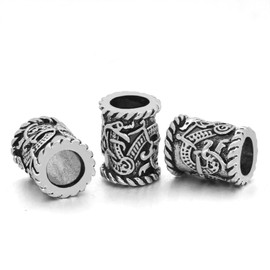 Pack of 3 Stainless Steel Viking Beard Beard Beads, Hair Beard Beads Braiding, Inner Diameter 6 mm, for Hair Braiding Bracelet Pendant Necklace Silver DIY Jewellery Hair Accessories, Alloy Steel