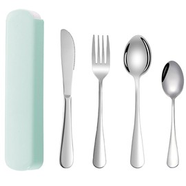 YAISUHCHNYE 4 PCS Travel Cutlery Set with Case Portable Stainless Steel Travel Lunch Utensils Reusable Flatware Set for Picnic Office School Outdoor Using