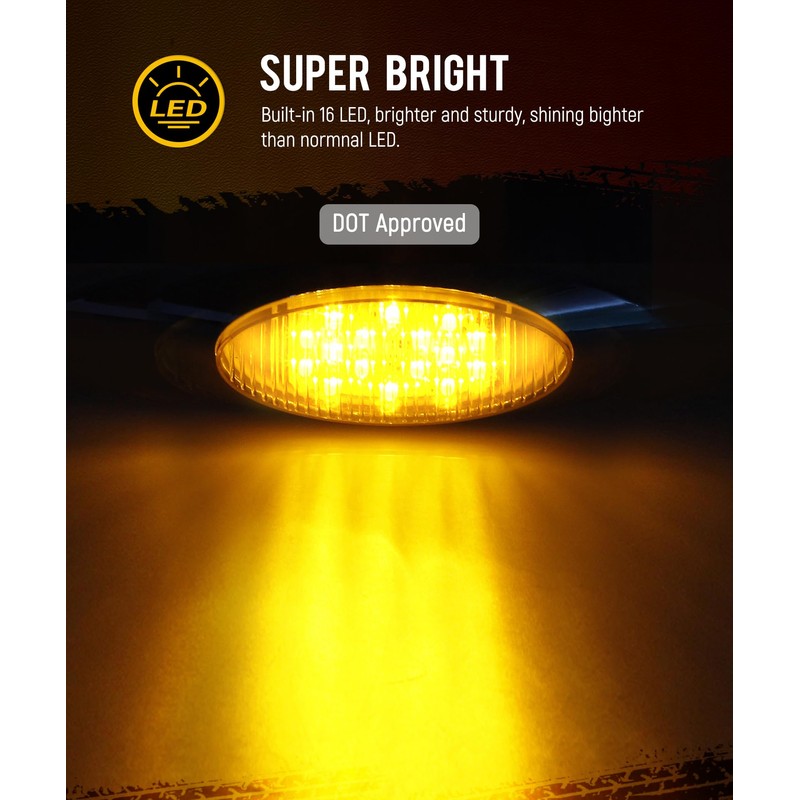 Partsam 10pcs 6.5" LED Marker Lights [DOT Approved], Oval Amber