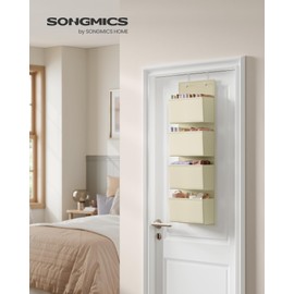 SONGMICS Hanging Organiser with 4 Pockets, Hanging Shelf, Wardrobe Organiser, Hanging Storage, Door Organiser, Bedroom Living Room, 12 x 33.5 x 100 cm, Beige RDH004Y01