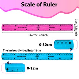 DSLSQD 2 Pcs Flexible Ruler, 30cm/12inch Plastic Ruler Shatterproof Straight Edge Ruler Soft Bendable Ruler Clear Ruler for Kids & Adults School Classroom Office (Purple+Blue)