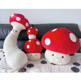 Hofun4U Mushroom Shaped Plush Pillow, Smile Mushroom Stuffed Plush, Sofa Car Bed Cushions Office Throw Pillow Home Decor Kids Adults Birthday Gift (RED,12.6 inch)