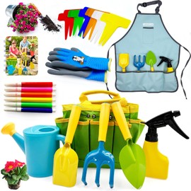 liamasum liamasum Kids Gardening Set - Toddler Garden Tool Kit Includes Shovel Rake Trowel Apron Toddler Gloves Watering Can and Sturdy Tote Bag for Kids Best Outdoor Toys Gift for Boys and Girls