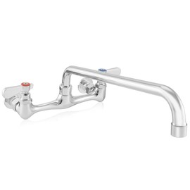 GRIDMANN Commercial Sink Faucet, 8" Center Wall Mount No Lead Faucet, 14" Swivel Spout, Dual Lever Handles, Brass Construction, Chrome Polished Finish