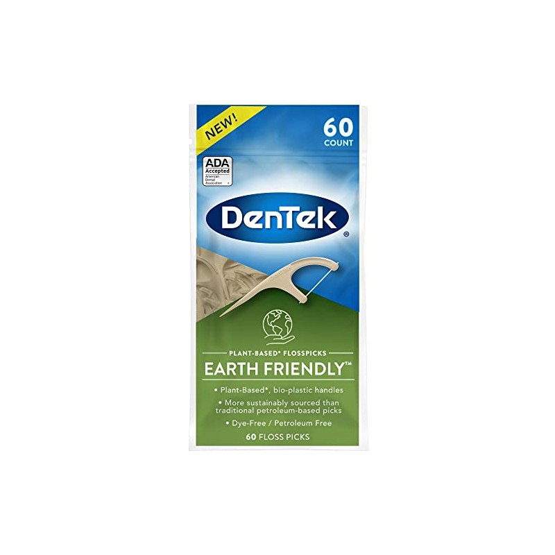 DenTek Earth Friendly Floss Picks, Organic Plant-Based bio-Plastic Handles, Mint,
