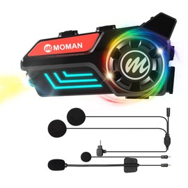 Moman Motorcycle Helmet Headset, H4S with【LED Headlight & RGB Light】 Motorbike Headphone Glove-Friendly Knob Design with Waterproof IPX6 Noise Cancellation, Motorcycle-Helmet-Headset-Speaker-Earphone