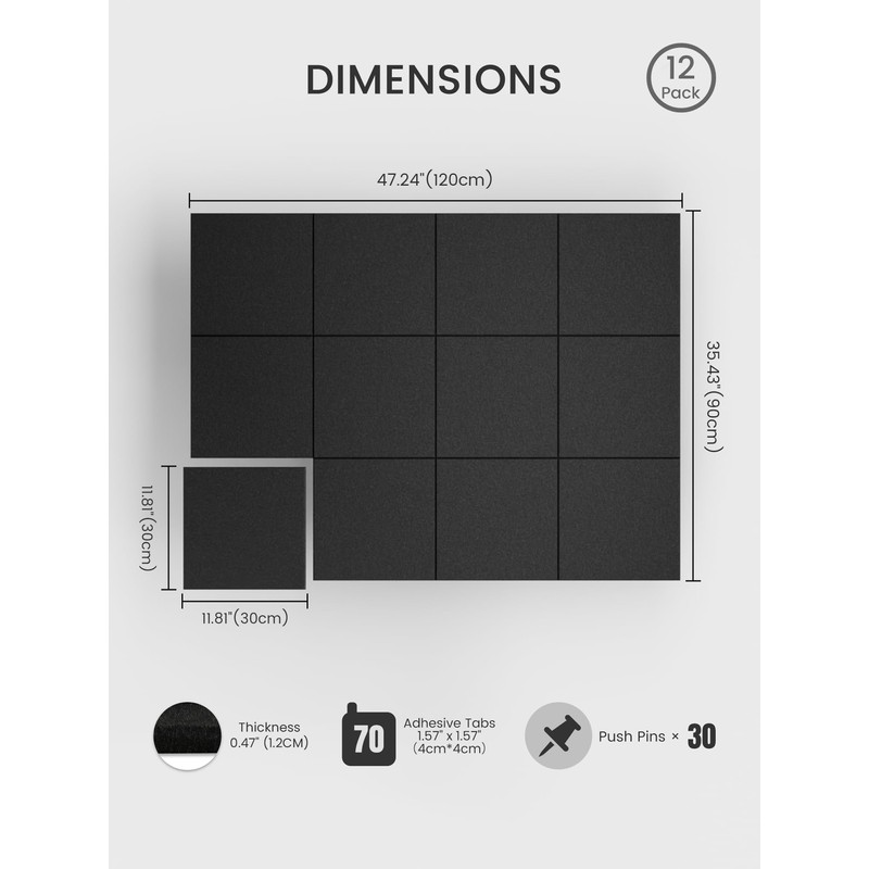 Bumusty Large Cork Board 47"x35" Alternative - 12 Pack Felt