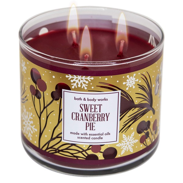 White Barn Bath and Body Works Sweet Cranberry Pie 3 Wick Candle 14.5 Ounce Winter 2020