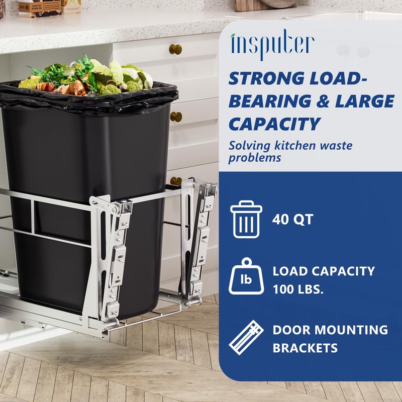 Insputer Pull Out Trash Can Under Cabinet with Tiltable 10°