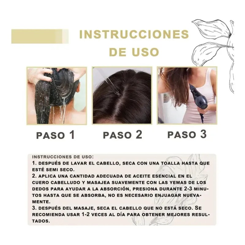 5pzs 60ml Aceite Vegano Natural Para Crecimiento De Cabello