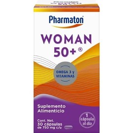 Pharmaton Woman 50+ Suplemento Alimenticio para Mujeres de más de 50 años, 30 Cápsulas de 750 mg. Con Hierro y Omega 3, Ayuda a Mejorar la Nutrición D