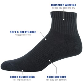 Gildan Men's Active Cotton Ankle Socks, 10-Pairs, Black, Shoe Size: 6-12