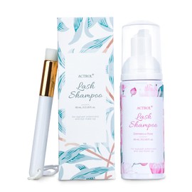 Eyelash Extension Cleanser 60ML Natural Lash Extension Shampoo Rose Professional Eyelid Foaming Cleanser Paraben & Sulfate Free Non-lrritating with Salon and Home Care