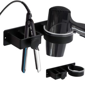 RETON Hair Dryer Holder Wall Mounted, Adhesive Blow Hairdryer Holder Stainless Steel, Hair Straightener Holder Storage, Hair Tool Organizer for Bathroom Curling Iron Salon Hair Care (Black)