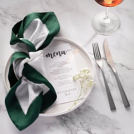 Linen Napkins 20 x 20 inch - 100% Flax Linen White and Green Dinner Napkins Set of 4 - Hemstitch Cloth Napkins Washable for Winter, Spring and St Patricks Day