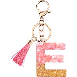 Rohans Pink and Gold Resin Alphabet Initial Letter Keychain, Bag Charm, Key Ring with Lobster Clasp (E)