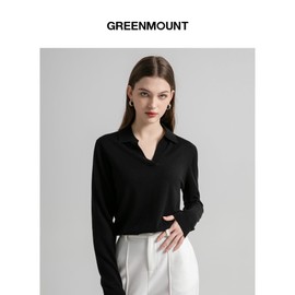 GreenMount Women's Super Lightweight Worsted Deep V-Polo Casual Loose Cashmere Sweater Pullover Lapel Long Sleeve for Spring and Summer Keep 37.5 Warm