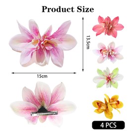 XFSRG 4 Stück Haarspangen Damen mit Hawaiiblumen Eleganter Orchideenblüten Rutschfester Künstlichen Blumen Clips für Hochzeiten Brautsträuße(Multicolour A)