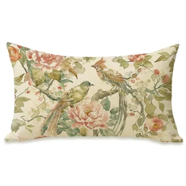 Fahrendom Vintage Floral Bird Lumbar Decorative Rectangle Pillow Cover